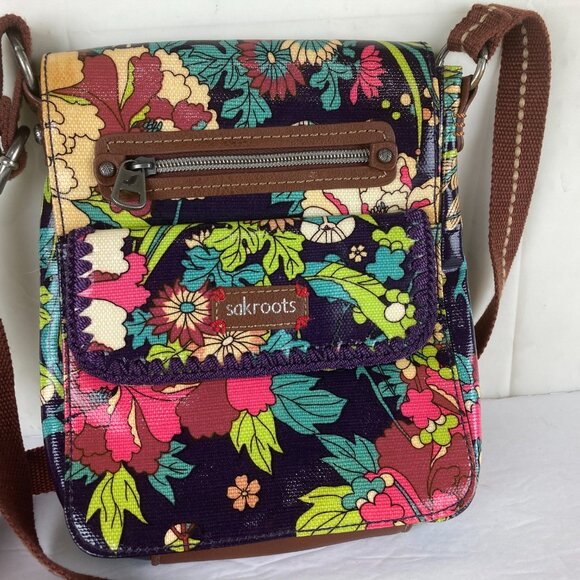Sakroots Womens Floral Crossbody Peace Bag Adjustable Strap Multiple Pockets - Picture 2 of 7